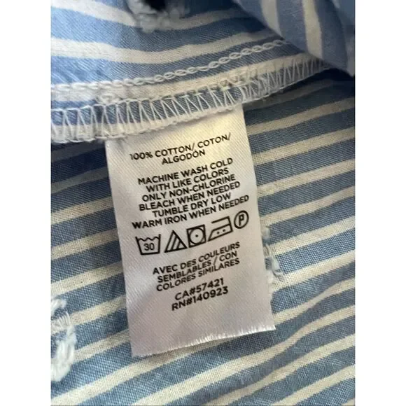 Loft Blue White Stripe Daisy Ruffle Button Front Top Women's Medium - Picture 8 of 10